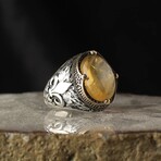 925 Sterling Silver Fleur de Lis Engraved Genuine Citrine Stone Ring (8)