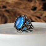 925 Sterling Silver Aquamarine Stone with Turquoise Side Stones Ring (8)