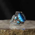 925 Sterling Silver Aquamarine Stone with Turquoise Side Stones Ring (7)