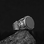 925 Sterling Silver Black Onyx Stone Hand Engraved Ring (7)