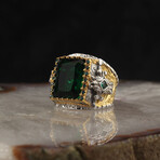 Rhodium + Gold Plated 925 Sterling Silver Emerald Stone Ring (6.5)