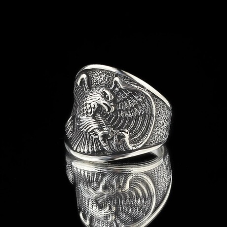 925 Sterling Silver Eagle Engraved Ring (6.5)