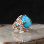 Rhodium + Rose Gold Plated 925 Sterling Silver Turquoise Stone Ring (10)