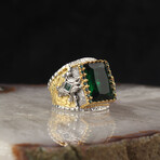 Rhodium + Gold Plated 925 Sterling Silver Emerald Stone Ring (7)