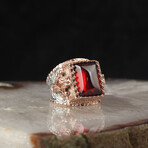 Rhodium + Rose Gold Plated 925 Sterling Silver Garnet Stone Ring (10.5)