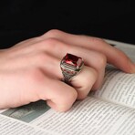 925 Sterling Silver Garnet Stone Ring V3 (6.5)