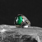 925 Sterling Silver Emerald Stone Ring V2 (10.5)