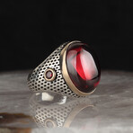 925 Sterling Silver Garnet Stone Ring V1 (6.5)