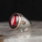 925 Sterling Silver Garnet Stone Ring V1 (6.5)