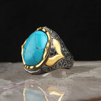 Rhodium + Gold Plated 925 Sterling Silver Turquoise Stone Ring (8.5)