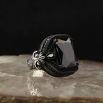 925 Sterling Silver Black Zircon Stone Ring (9.5)