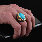 Rhodium + Gold Plated 925 Sterling Silver Turquoise Stone Ring (10.5)