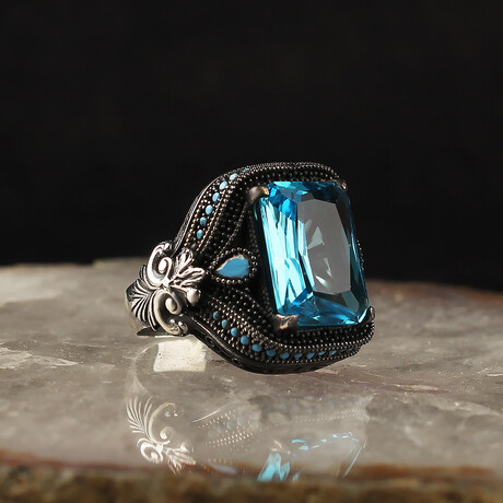 925 Sterling Silver Aquamarine Stone Ring (6.5)