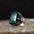 925 Sterling Silver Aquamarine Stone Ring (10.5)