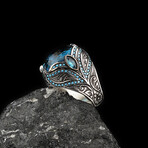 925 Sterling Silver Aquamarine Stone Hand Engraved Ring (8)