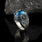 925 Sterling Silver Aquamarine Stone Hand Engraved Ring (8)