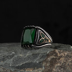 925 Sterling Silver Emerald Stone Ring V1 (10.5)