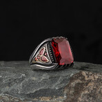 925 Sterling Silver Garnet Stone Ring V2 (6.5)