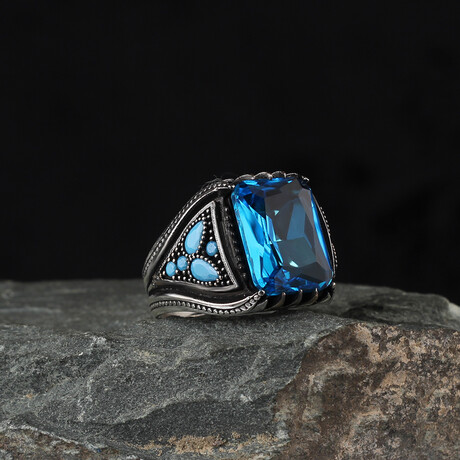 925 Sterling Silver Blue Topaz Stone Ring (6.5)