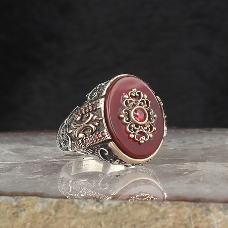 925 Sterling Silver Carnelian Stone Ring (6.5)