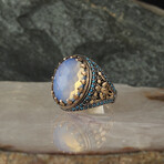 925 Sterling Silver Genuine Moonstone with Turquoise Side Stones Ring (8)