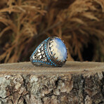 925 Sterling Silver Genuine Moonstone with Turquoise Side Stones Ring (7)