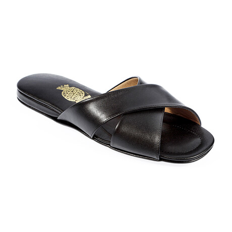 Leather Cross Band Men's Sandal // Black (Euro: 40)