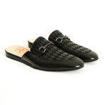 Horse Bit Buckle Diamond Patterned Leather Men's Mule // Black (Euro: 43)