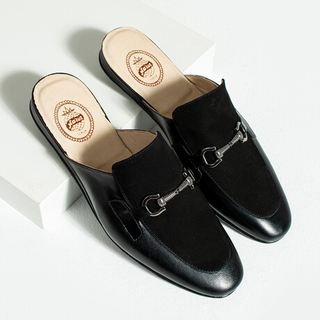 Suede + Leather Horse Bit Buckle Men's Mule // Black (Euro: 40)