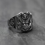 Engine Design Skull Antiqued Finish Stainless Steel Ring (8)