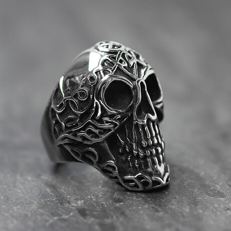 Celtic Skull Antiqued Finish Stainless Steel Ring (8)