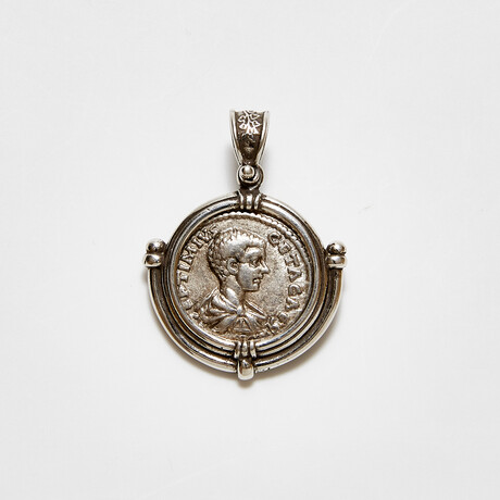 Roman Emperor Geta, 198-209 AD // Silver Coin Pendant