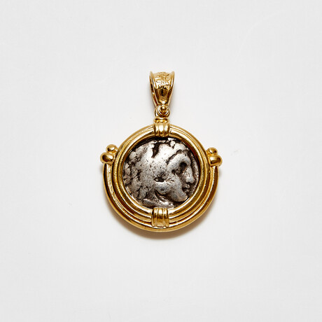 Philip III of Macedon // Ancient Silver Coin in Gold Plated Pendant