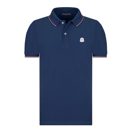 Striped Collar Short Sleeve Polo Shirt // Navy (S)