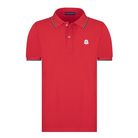 Striped Collar Short Sleeve Polo Shirt // Red (S)