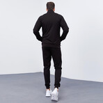 Standard Fit Tracksuit // Ribbon Print Detail // 2-Piece Set // Black (2XL)