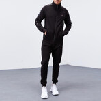 Standard Fit Tracksuit // Ribbon Print Detail // 2-Piece Set // Black (2XL)