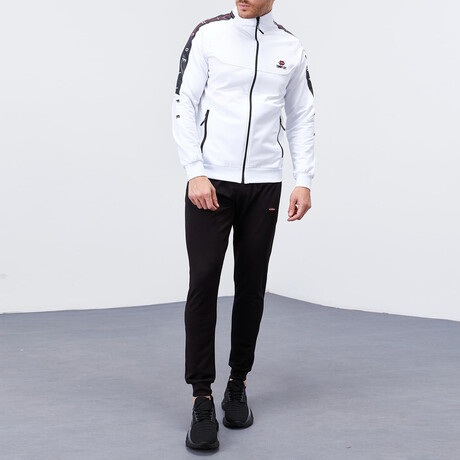 Standard Fit Tracksuit // Ribbon Print Detail // 2-Piece Set // White (S)