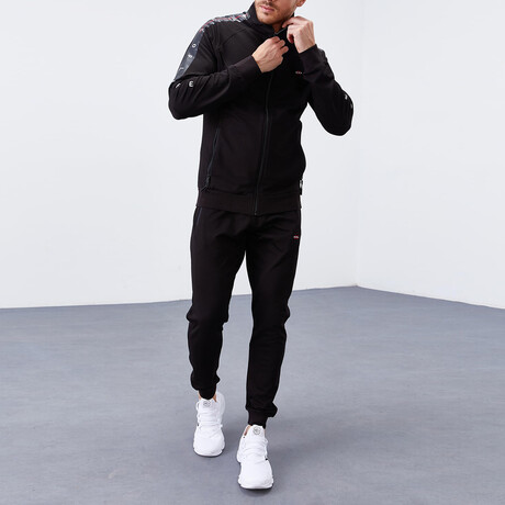 Standard Fit Tracksuit // Ribbon Print Detail // 2-Piece Set // Black (S)