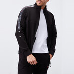 Standard Fit Tracksuit // Ribbon Print Detail // 2-Piece Set // Black (2XL)