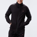 Standard Fit Tracksuit // Ribbon Print Detail // 2-Piece Set // Black (2XL)