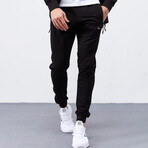 Standard Fit Tracksuit // Ribbon Print Detail // 2-Piece Set // Black (2XL)