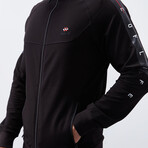 Standard Fit Tracksuit // Ribbon Print Detail // 2-Piece Set // Black (2XL)