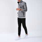 Standard Fit Tracksuit // Letter Printed // 2-Piece Set // Gray Melange (2XL)