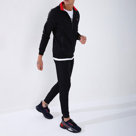 Standard Fit Tracksuit // Ribbon Print Detail // 2-Piece Set // Navy Blue (2XL)