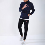 Standard Fit Tracksuit // Ribbon Print Detail // 2-Piece Set // Indigo (L)