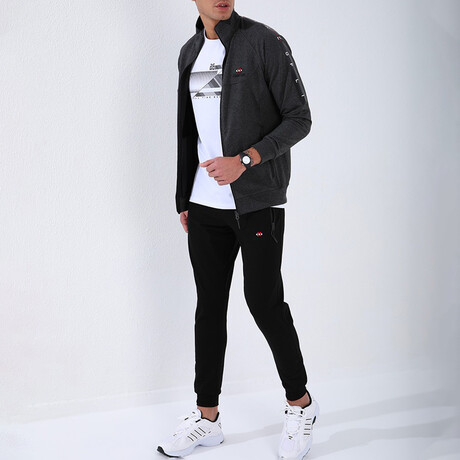 Standard Fit Tracksuit // Ribbon Print Detail // 2-Piece Set // Anthracite (S)