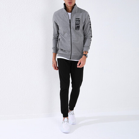 Standard Fit Tracksuit // Letter Printed // 2-Piece Set // Gray Melange (S)