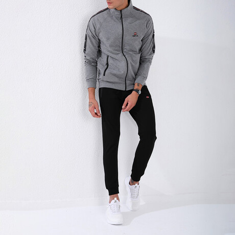 Standard Fit Tracksuit // Ribbon Print Detail // 2-Piece Set // Gray Melange (S)