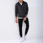 Standard Fit Tracksuit // Letter Printed // 2-Piece Set // Anthracite Melange (XL)